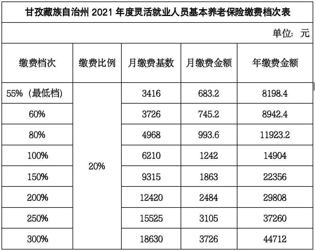 灵活就业人员养老保险各档该缴多少？17