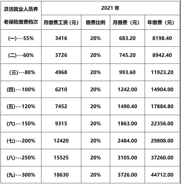 灵活就业人员养老保险各档该缴多少？13
