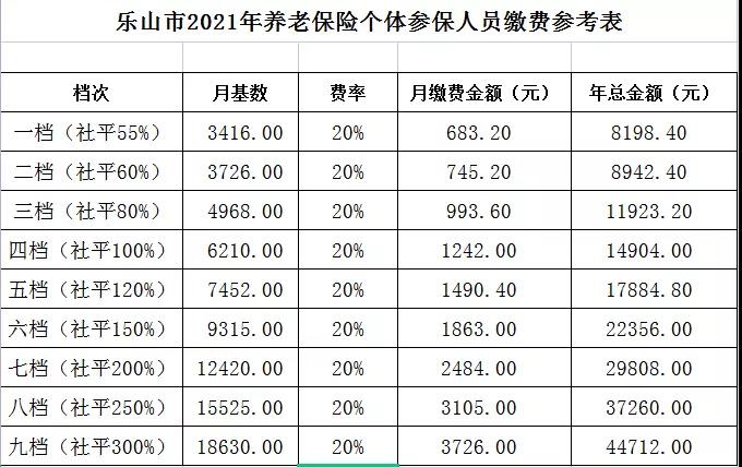 灵活就业人员养老保险各档该缴多少？7
